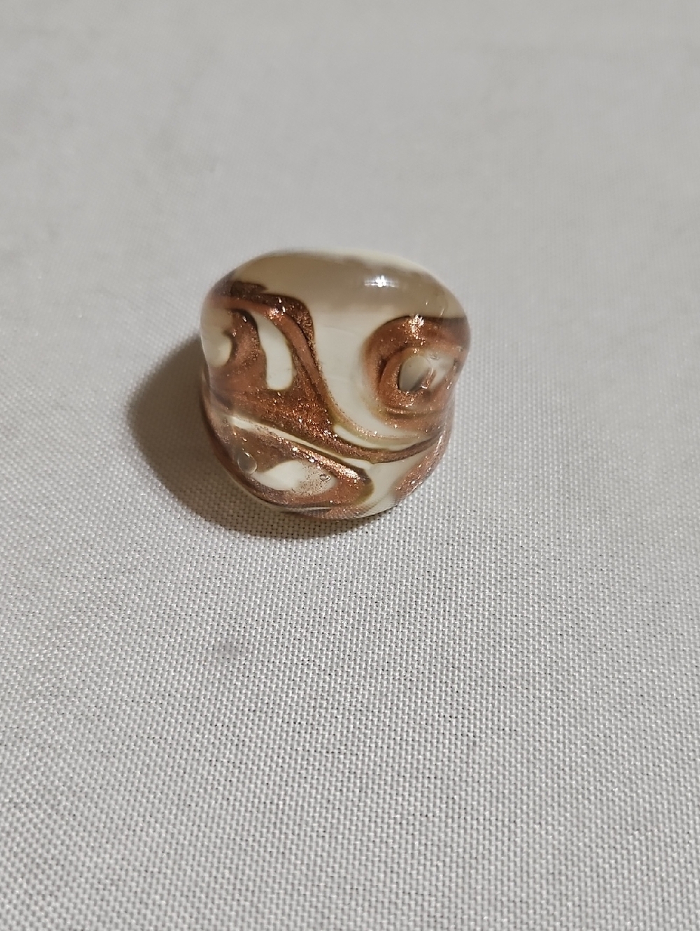 Murano Glass Ring - White and Pink Swirl - Size 8.5
